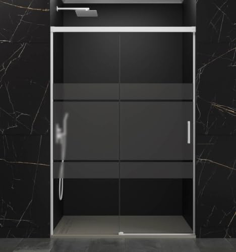 GME - Mampara Ducha Frontal Blanco Mate 1 Fija + 1 Corredera 140cm | Mampara de Cristal Reversible con Ancho Adaptable 135-140cm, 195cm de Altura y Cristal Templado 6mm Antical