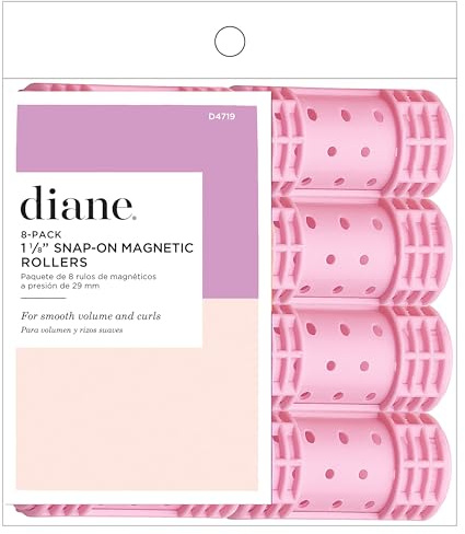 Diane Snap-On Magnetic Rollers Pack of 8 Hair Curlers for Women and Girls, Small, Diameter, Pink, D4719, 8 Count (Pack of 1)