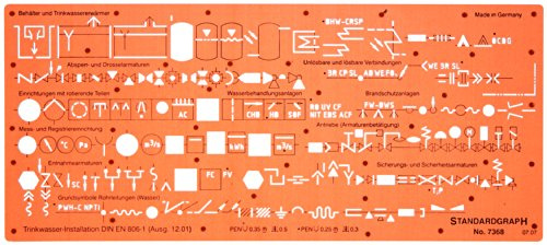 Trinkwasser-Installation TRWI Sanitär Sanitäre Installation Architekt Schablone Zeichenschablone Möblierung - Innenarchitektur Technisches Zeichnen