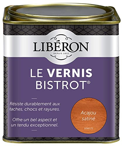 Libéron - Vernis bistrot - Vernis bois - Meubles Boiseries Objets - Très haute qualité - Anti-taches - Anti-chocs et rayures - Tendu bon - Acajou Satin - 0,5L