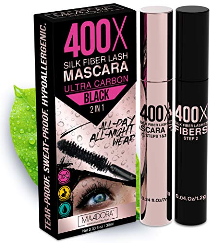 400X Pure Silk Fiber Lash Mascara [Ultra Black Volume and Length], Longer & Thicker Eyelashes. Waterproof, Long Lasting, Instant & Very Easy to Apply, Smudge-proof, Hypoallergenic