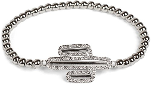styleBREAKER Kugel Armband mit Strass besetztem Kaktus Anhänger, Gummizug, Kugelarmband, Schmuck, Damen 05040133, Farbe:Silber