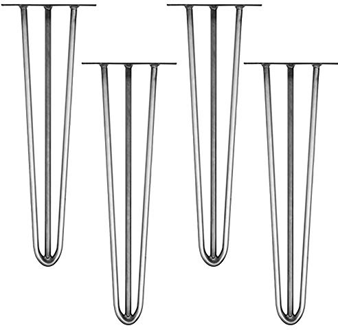 Melko Hairpin Legs Tischbeine 4-teilig 40 cm Stahl 12 mm 3 Streben Silber | über 60 kg belastbar, Grundplatte 12x12 cm, inkl. Schrauben und Bodenschutzkappen, für Couchtisch, Sitzbank und Kommode