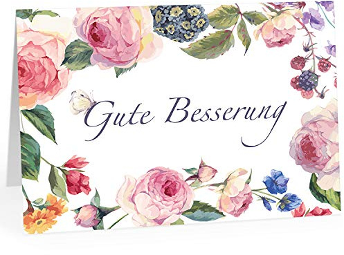 Große Grußkarte XXL (A4) Gute Besserung/Vintage Rosen Look/mit Umschlag/Edle Design Klappkarte/Krank/Gesundheit/im Krankenhaus/Extra Groß/Edle Maxi Genesungskarte