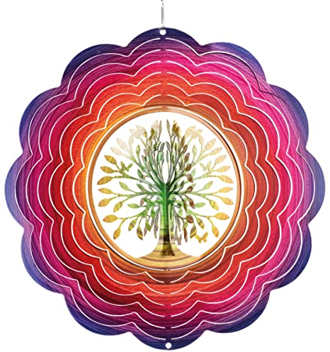 CIM Edelstahl Windspiel - Rainbow 3D Tree - Ø 250mm - leichtdrehendes Windmobile mit brillanten Farben- inklusive Aufhängung - attraktive Raum- Fenster und Garten-Dekoration