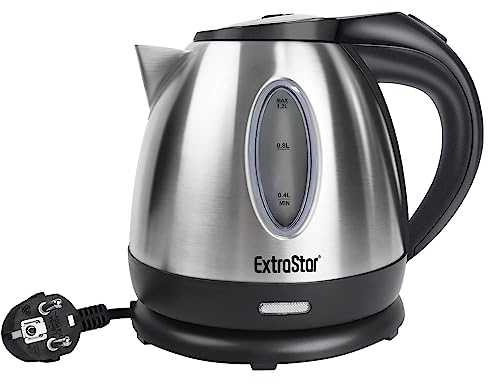 EXTRASTAR Bouilloire électrique 1,2L 1630 W en acier inoxydable, arrêt automatique, base de rotation à 360°, sans BPA, design exclusif