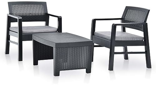 vidaXL Gartenmöbel 3-TLG. Balkonset Sitzgruppe Gartenset Balkonmöbel Sitzgarnitur Lounge Gartengarnitur Tisch 2 Sessel Kunststoff Anthrazit