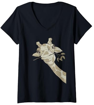 Femme Girafe Safari Zoo Animal Love Girafes T-Shirt avec Col en V