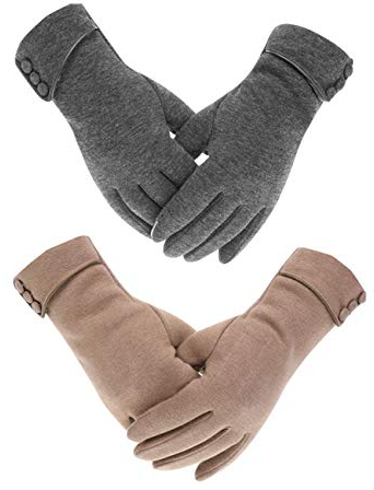 LAMA 2 Paar Damen Winter Handschuhe Touchscreen Handschuhe Warmer Plüsch Handschuh Gefüttert Winddicht Handschuhe Dicke Winterhandschuhe für Frauen Damen und Mädchen Grau + Khaki