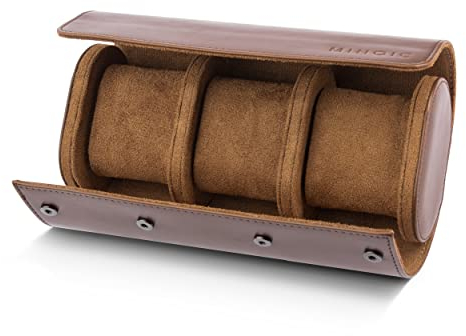 MINOIC Porta Orologi Da Viaggio in Pelle Per 3 Orologi - Custodia Con Chiusura Di Sicurezza E Antiurto - Watch Box, Portaorologi Scatola Per Uomo
