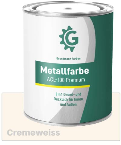 Grundmann Metallfarbe ACL 100 - Altweiss 3 Kg - Seidenmatt - 4in1 Metallschutzlack inkl. Rostschutz und Grundierung - RAL 9001 Cremeweiß