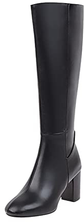 Hotberry Damen Stiefeletten Warme Lange Stiefel Hohe Boots Elegante Sexy Runde Zehe Plattformen High Heel Frauen Herbst Winter Reißverschluss PU Lederstiefel Schuhe, Schwarz, (39 EU)