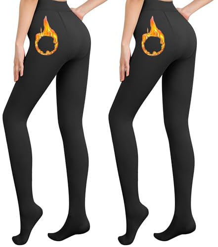 Libella Pacchetto da 2 collant termico donna con fodera interna invernale caldo coprente treggings senza cuciture vita alta collant sportivo multicolore Nero 4152 S