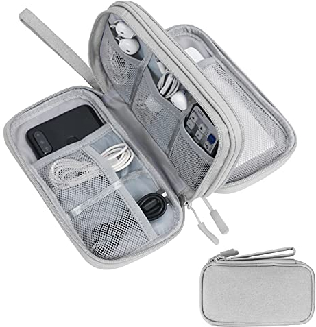 Skycase Kabeltasche,Elektronische Tasche,Elektronikzubehör Organizer,Tragbare Kabelorganizer,Doppelte Kabel Tasche für Elektronische Accessoires USB Powerbank SD-Karte Ladekabel,8.3x5x2.6,Grau