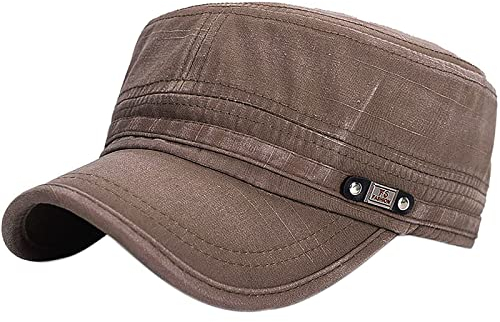 YeeHeen Unisex Kadettenmütze Armee Mütze Einstellbare Flache Kappe Gewaschene Baumwolle Militärhut Baseballmütze Braun