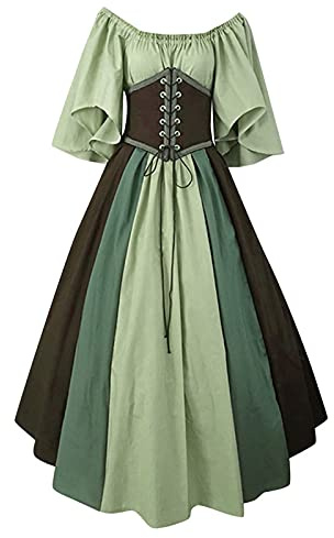 riou Vestido Vintage Mujer Medievales Disfraz Retro Cuello Cuadrado Vestido de Fiesta Manga Media Vestido Ceremonia Mujer Cosplay para Halloween Carnaval Fiesta