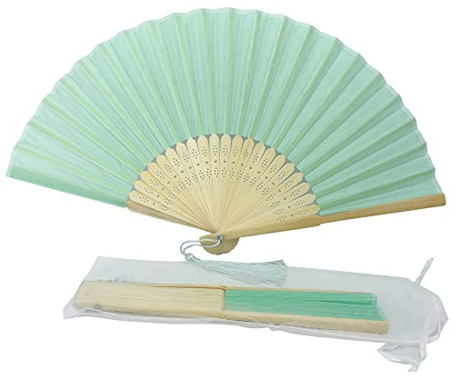 FANSOF.FANS Chinese Silk Folding Hand Fan – Bamboo Handheld Paper Fan Style with Tassel, Wedding Fans for Guests, Bridal Shower & Hen Party Favours, Vintage Japanese Fan Wedding Props & Party Decor