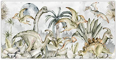 MuchoWow® Balkon Sichtschutz Sichtschutzmatte Balkonbanner Abdeckung für Terrasse Balkon Windschutz Blickdicht Wetterfest 200x110 cm Dinosaurier - Kinder - Dschungel - Grün - Tiere - Natur