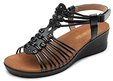 DREAM PAIRS Womens Wedge Sandals Gladiator Woven Strappy Open Toe Sandals Low Heel Summer Shoes,Size 8,Black,SDPW2350W-E