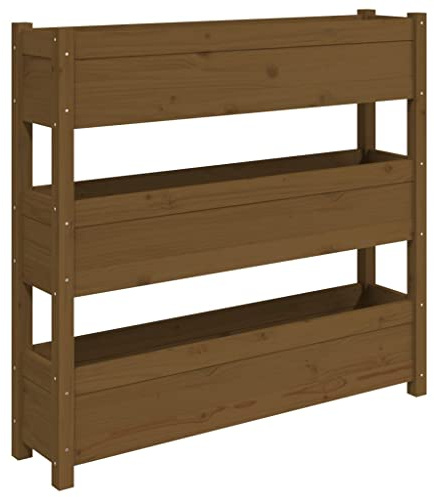 vidaXL Pflanzkübel, Hochbeet mit 3 Etagen, Vertikalbeet für Garten Terrasse Balkon, Blumenkasten Pflanzkasten Kräuterbeet, Honigbraun Massivholz Kiefer