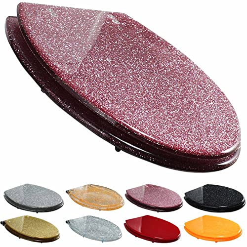 Dawafit Wc-Sitz Mit Soft-Close-Funktion, Schnellverschluss Und 360° Verstellbaren Scharnieren, Top-Fix- Oder Bottom-Fix-Beschläge, Und Zu Reinigen, Oval (Glitter)/Pink-Glitter
