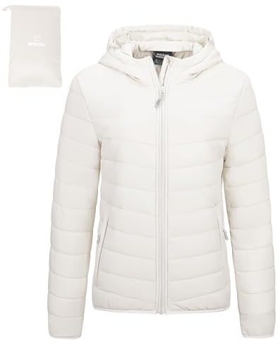 Outdoor Ventures Damen Steppjacke mit Kapuze Packbare Warme Pufferjacke | Leicht, 3 Taschen, Maschinenwäsche, Gefüttert, Wasserabweisend, Winddicht, Übergangsjacke, für Reisen Wandern Outdoor