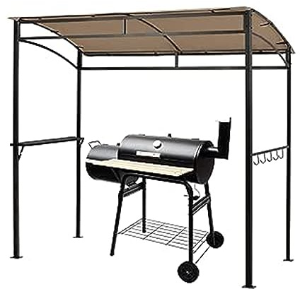 GOPLUS Grillpaviljong, grillpaviljong med tak, sidohylla och krok, grilltak grillskydd väderbeständigt för utomhus, trädgård, terrass, pool