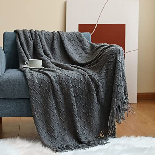 Homxi Bezug Sofa 2 Sitzer,Sofahusse Universel mit Wellenlinien und Quaste Sofaüberwürfe Polyester Sofa Handtuch Dunkelgrau Sofa Überzug Decke 130x230CM