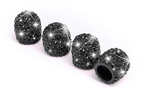 CGEAMDY 4 PCS Universal Auto Ventilkappen, Kristall Diamant Ventilkappen, Kristall Strass Autoreifen Kappen, Reifenventil Staubkappen Fahrradreifenventilkappen (Schwarz)
