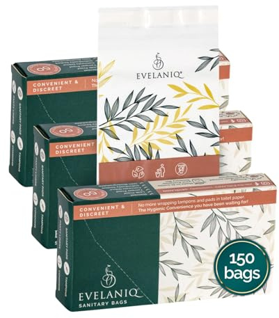 Evelaniq Sanitary Napkin Disposal Bags (150 Count). Private, Leak & Odor Proof Tampon & Pad Disposal Bags