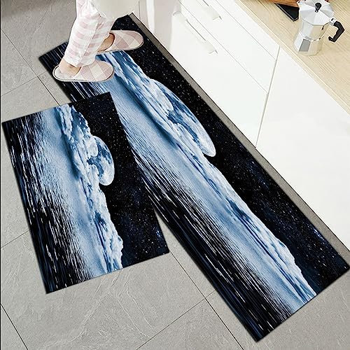 Küchenläufer Küchenmatte 2 Stück 45x70cm+45x120cm,Mond, der Mond über Wolken Wasser Reflexionen Sterne Universum unter d,Rutschfest Pflegeleicht, Anti-Müdigkeit Küchenteppich Teppich Läufer für Küche