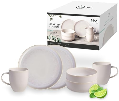 like. by Villeroy & Boch - Crafted Cotton, frukostset i 6 delar, stengods, tål maskindisk, tål mikrovågsugn, tallrik, middagstallrik, keramiskt porslin, porslinsset, bordsservis, set