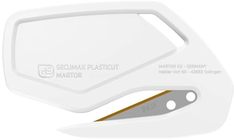MARTOR SECUMAX PLASTICUT Sicherheitsmesser/Folienschneider, Einwegmesser ohne Klingenwechsel, Ergonomisch - Rostfreie TiN-beschichtete Klinge, Sicheres Schneiden von Folien und Papier, 100 Stück