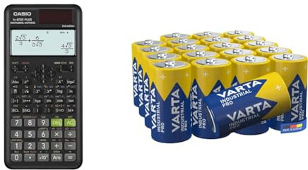 Casio FX-87DE Plus-2 Wissenschaftlich-Technischer Schulrechner, Schwarz & VARTA Batterien C Baby, 20 Stück, Industrial Pro, Alkaline Batterie, 1,5V, Vorratspack, Made in Germany [Exklusiv bei Amazon]