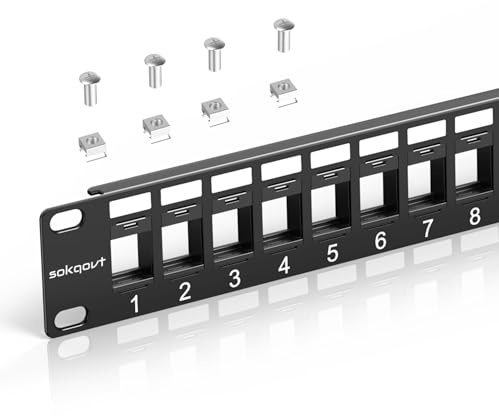 Sokqovt 24-portars tom Keystone-lapppanel med snapin-design, Cat6-nätverkspatch panel 1U 19 tum, rackmontering Ethernet patchpanel (endast för smal nyckelsten)
