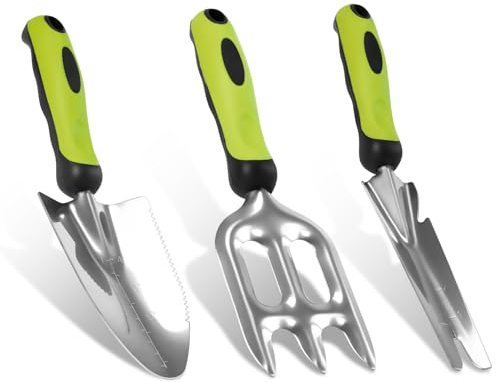 DEWINNER Garden Tools Set, 3pcs Stainless Steel Gardening Tools Kits with Beautiful Box, Planting Tools with Ergonomic Handle, Weeder Tool, Garden Hand Fork, Trowel for Planting