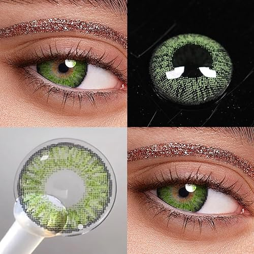 Kontaktlinsen farbig MIT STÄRKE, Sehr stark natürlich deckende Grün Gemstone Green + Behälter, 1 Paar (2 Stück), DIA 14.50, 1 Monatslinsen, Soft Lens