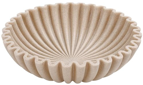 YMXYJM Large Decorative Bowl, Modern Handicraft Bowls for Home Decor, Fruit Bowl for Kitchen Counter, Ruffle Decor, Stylish Key Bowl for Entry Table, Artificial Stone Beige