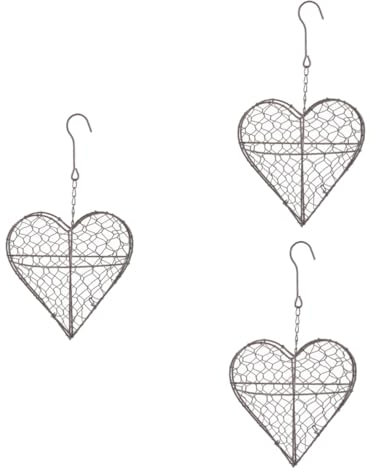 Amosfun 3St Flacher herzförmiger Hänge Korb rustikal Tür Luftpflanzenhalter Korbdekor 4x4 deckenkorb Hanging Basket blumenregal blumenbank KÖNIGLICH Wandpflanzenhalter Kranz aus Eisendraht