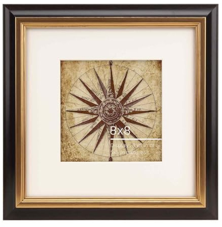 Eitida Retro-Rahmen 20 x 20 cm mit Passepartout für 13 x 13 cm – Bilderrahmen aus Massivholz, von Hand verziert, Echtglas, für Fotos, Bilder, Zeichnungen und Drucke, ideal für Wand, Tisch oder