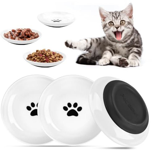 3 Stück Katzennapf Keramik, mit Rutschfestem Gummiboden, Anti Whisker Fatigue Katzengeschirr Set, Flacher breiter Futter- und Wassernapf für Kätzchen,für Katzen und Kleintiere