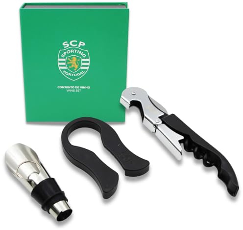 Sporting CP - Juego oficial de vino con caja de regalo, sacacorchos, cortador de papel de aluminio y vertedor