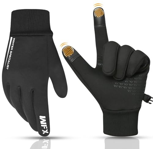 WFX Guanti da corsa invernali per uomini e donne, guanti termici antiscivolo leggeri con fodera in pile, antivento, caldi, per ciclismo, sport, guida, escursionismo e attività all'aperto (nero)