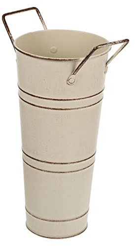 Cabilock Jarrón Vintage De Metal Retro con Asa Macetero Redondo para Decoración Rústica De Hogar y Balcón para Artificiales Estilo Farmhouse Beige
