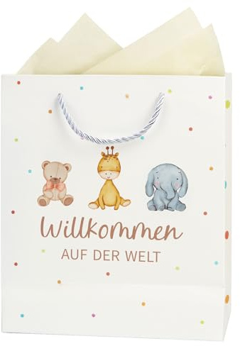 MEJOSER Geschenktüten Geschenke zur Geburt Geschenktasche mit Henkel Willkommen auf der Welt Junge Mädchen Babyparty Baby Shower Papiertüten mit Griff Verpackung mit Seidenpapier