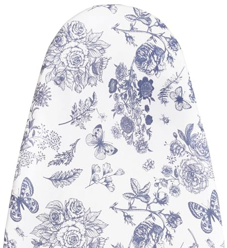 MinoCino Large Ironing Board Cover 150x55cm, Wide Iron Board Cover with 6mm Thick Felt Padding, Drawstring, Hook and Loop Fasteners, Floral and Butterflies Printed