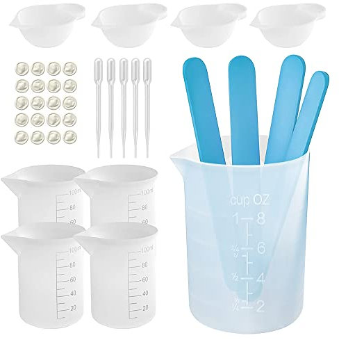 TUKRPQMRI Kit de 38 Tasses à mesurer en résine de Silicone, bâtonnets à Glace en Silicone, pipettes, doigtiers for mélange de résine époxy, moules, Outil de Fabrication de bijoux/425