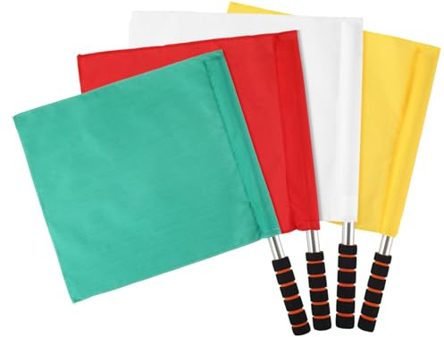 Anneome 4pcs Bandiera Arbitro In Acciaio Inox Bandiere Di Segnalazione Giallo Rosso Verde Bianco per Partite Sportive Bandiera Di Comando Leggermente Progettato con Albero In Acciaio Inox