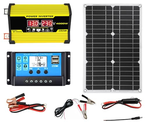 Kit de panneau solaire - Panneau solaire 18W 12V avec contrôleur et onduleur | Système d'énergie solaire résistante aux intempéries pour chargement extérieur, batterie de secours, cabine hors réseau,