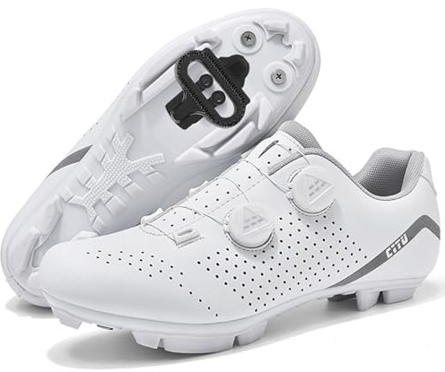 PENXZT Herren Damen Mountainbike Schuhe, Atmungsaktive Fahrradschuhe Kompatibel mit Shimano SPD 2-Bolts Pedals Spin MTB Schuhe Outdoor,Weiß,41 EU